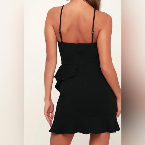 Lulus Black Ruffle Bodycon Mini Dress – Halter Neck Cocktail Style – Size Small - Picture 4 of 6